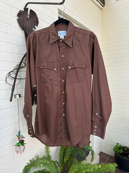 70’s Rockmount Ranchwear Shorthorn Saddle Stitch Pearl Snap Shirt (Unisex M)