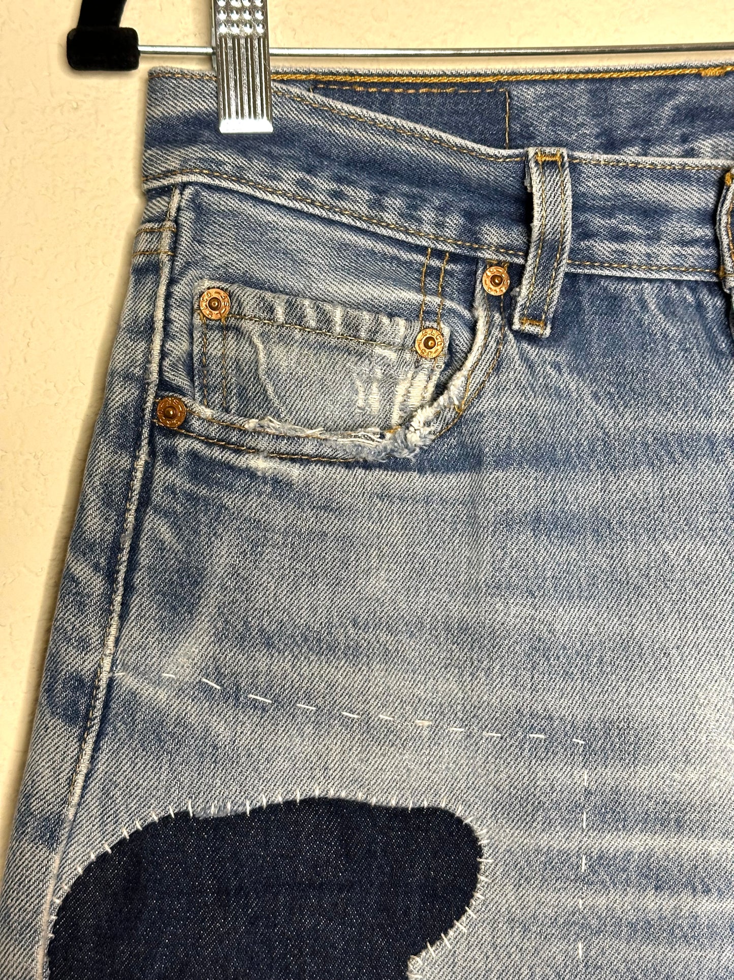 MCA Vintage Revival: Custom 90’s Levi’s 501XX Boro Patchwork Jeans (Modern 4/6)
