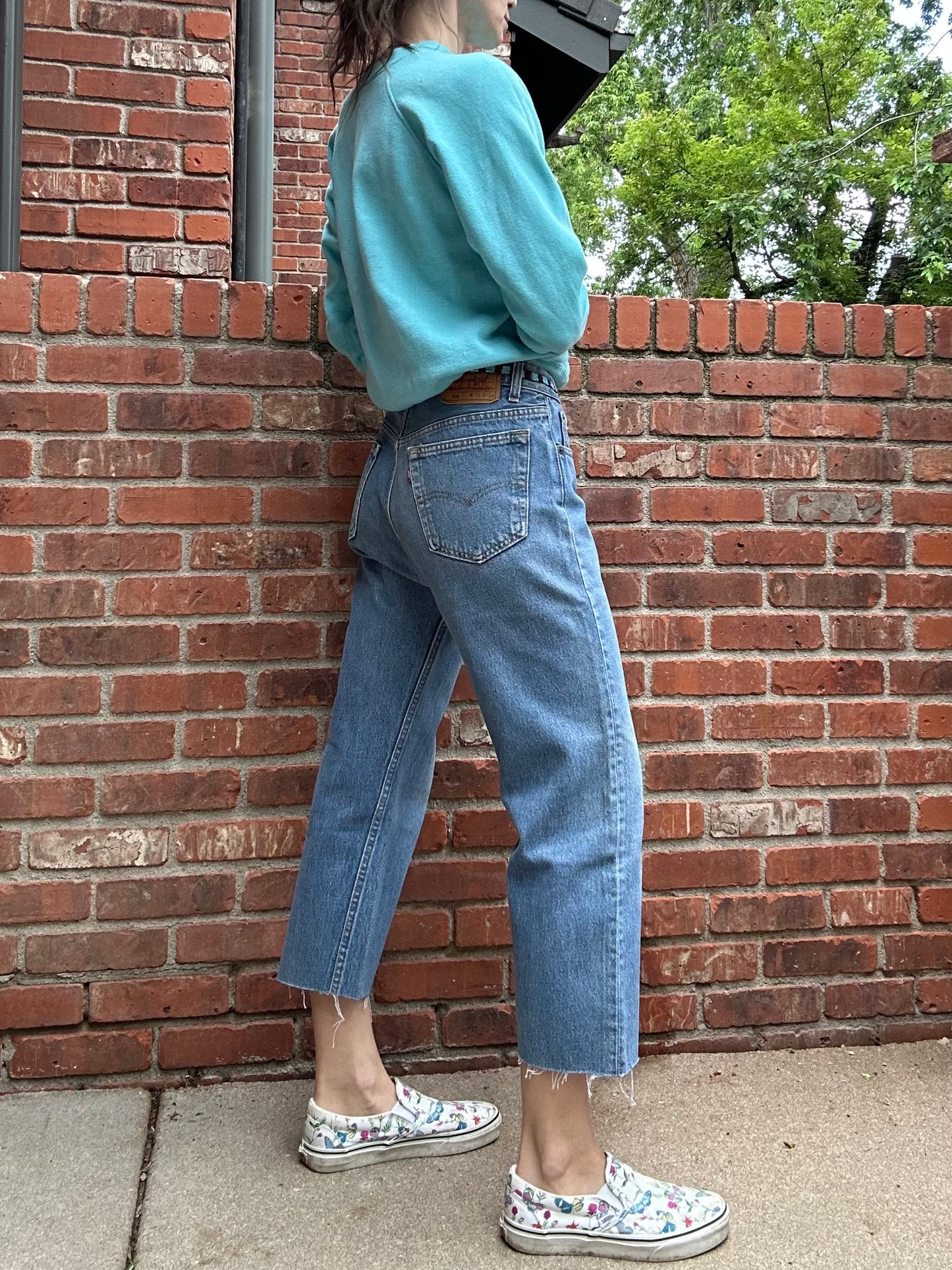 90’s Custom Beaded Waist Levi’s 501 Raw Crop / Capri Jeans (Modern 29/30)