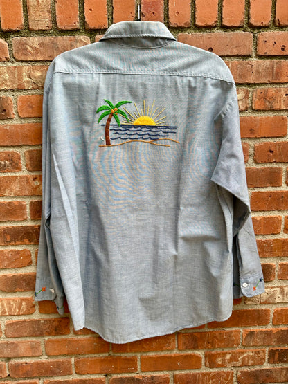 70’s Big Mac Selvedge Chambray Western Shirt w/ Hand Embroidery (Unisex XL)