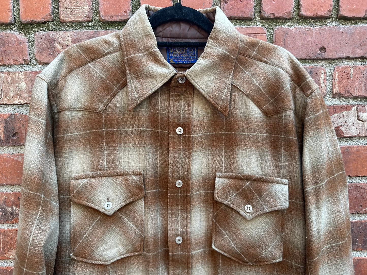 60’s Pendleton Wool Shadow Plaid Western Shirt (Unisex L)