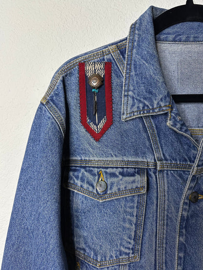 Vintage Sun Belt Patchwork Denim Trucker Jacket (Unisex L)