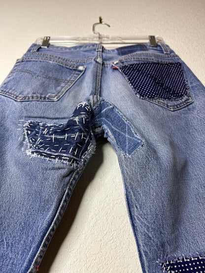 MCA Revival Custom Piece: 80’s Levi’s 501 Sashiko Patched Jeans (30x26 / Modern 6)