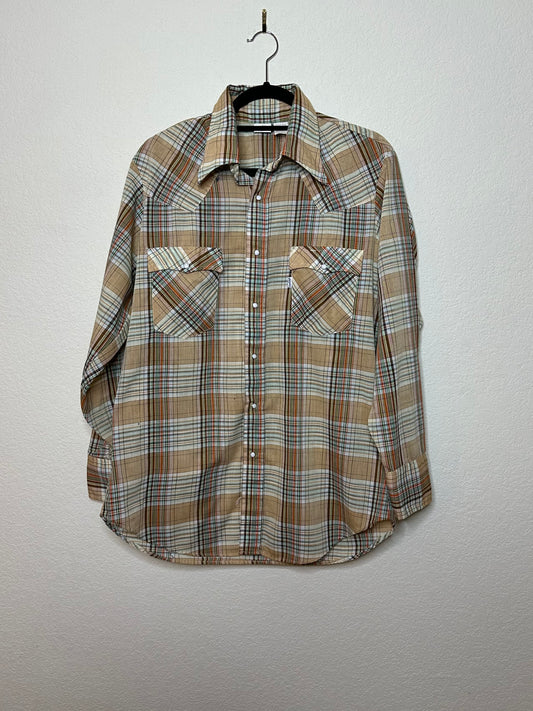 70’s Levi’s Plaid Western Pearl Snap Shirt (Unisex L)