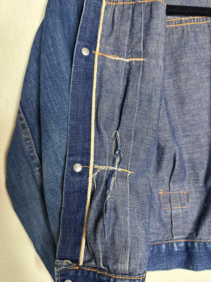 Rare 40’s Selvedge Buckle Back Pleated Type 1 Denim Jacket (Women’s XS)