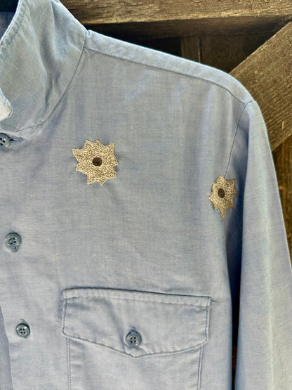 MCA Vintage Revival: Vintage Hand Embroidered Military Chambray Utility Shirt (Unisex S)