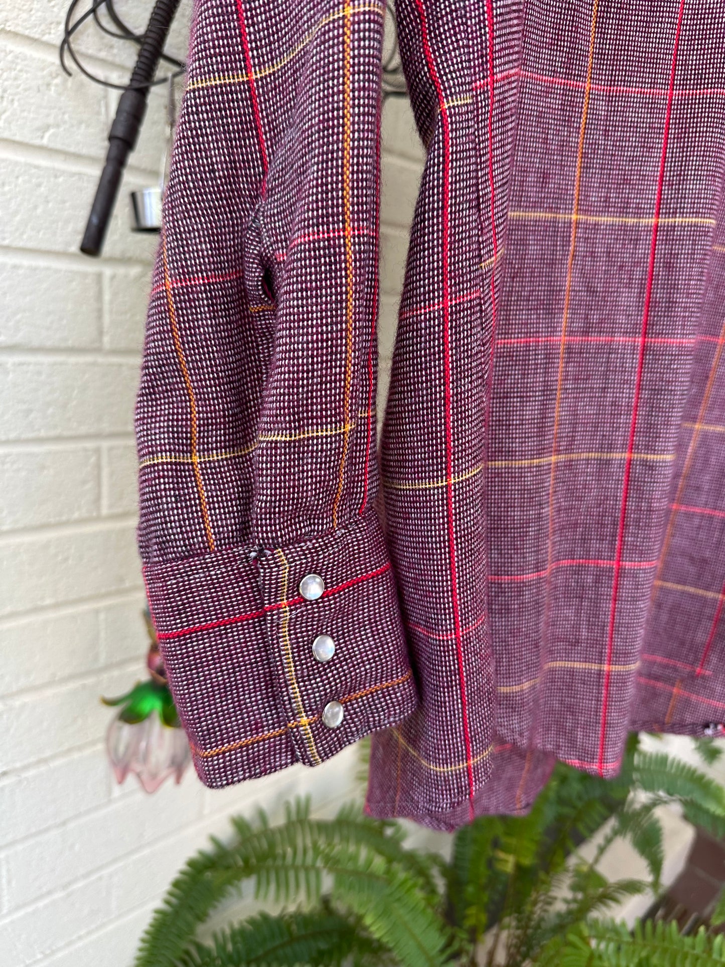 60’s Rockmount Ranchwear Woven Cotten Plaid Pearl Snap Shirt (Unisex L)