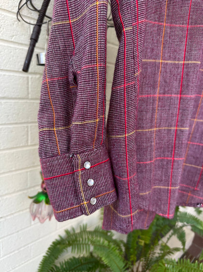 60’s Rockmount Ranchwear Woven Cotten Plaid Pearl Snap Shirt (Unisex L)