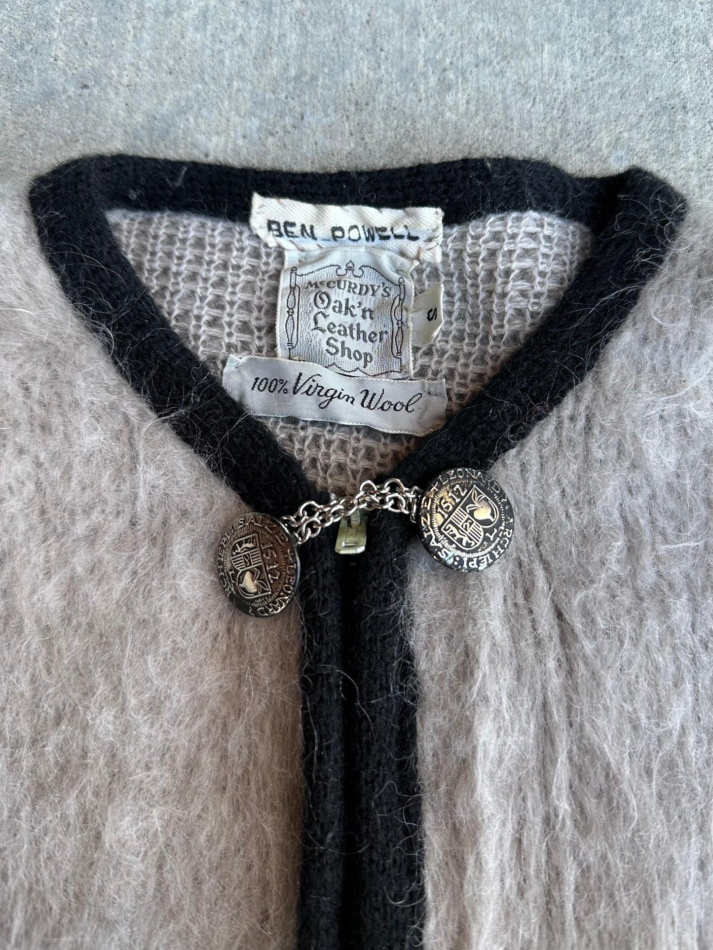 60’s McCurdy’s Mohair Zip-Up Cardigan Sweater w/ Suede Elbows (Women’s S/M)