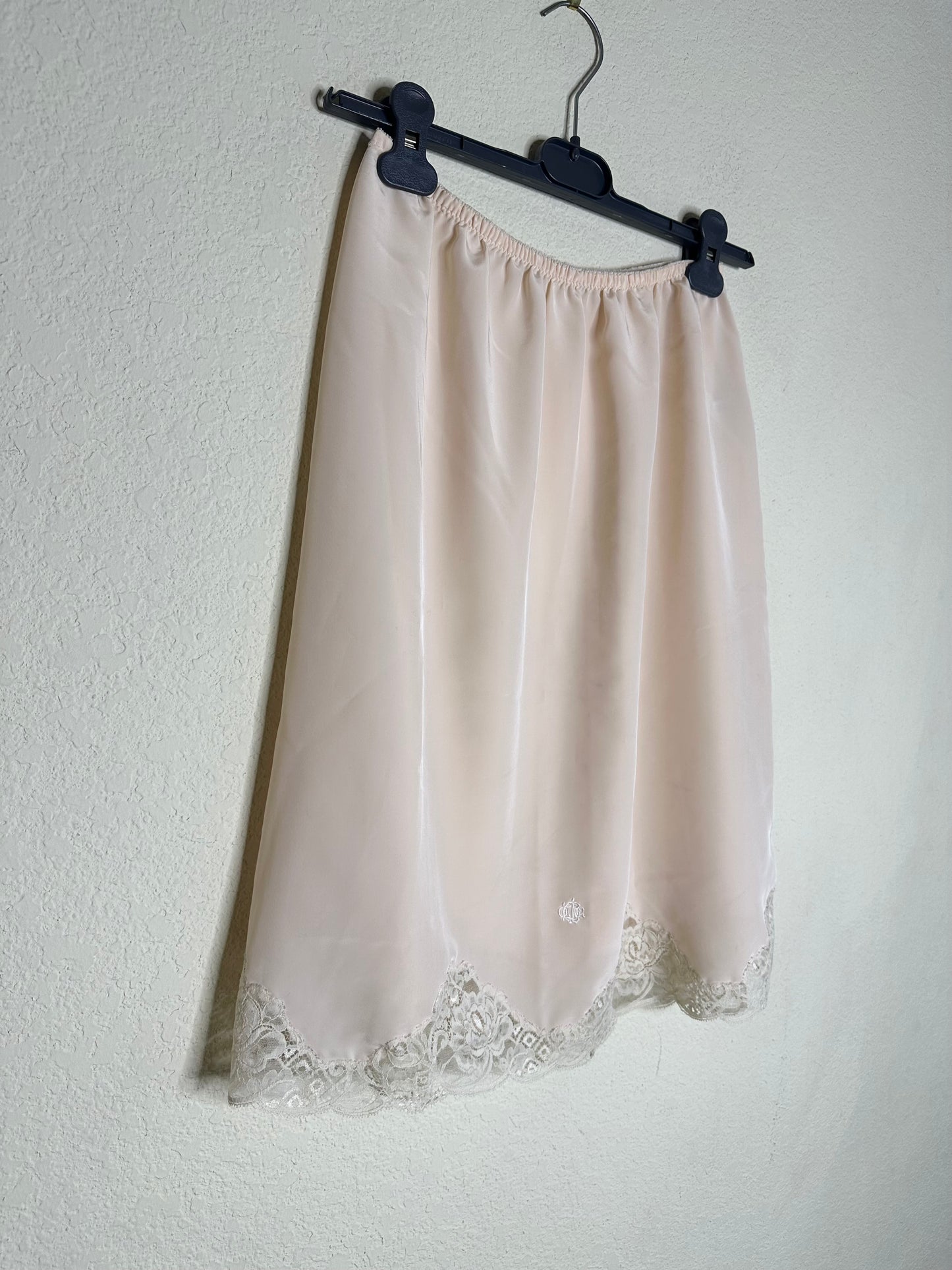 80’s Christian Dior Satin Slip Skirt w/ Embroidered Logo (M/L)