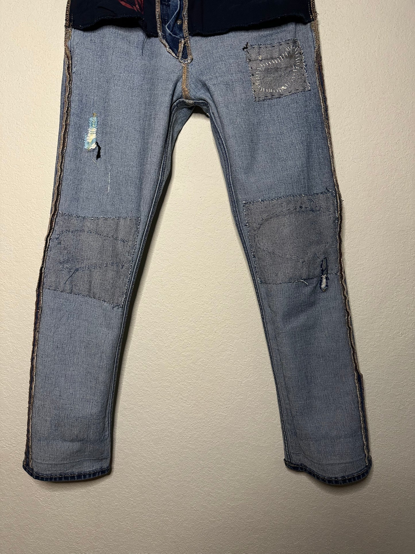 Hand Boro & Sashiko Mended & Patched Cone Denim Jeans (25/26 - Modern 0/2)