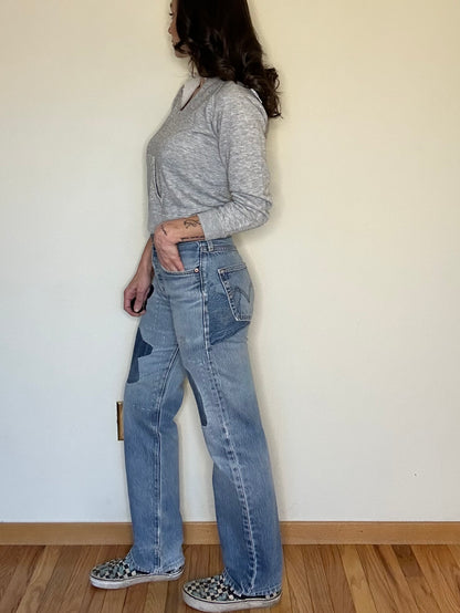 MCA Vintage Revival: Custom 90’s Levi’s 501XX Boro Patchwork Jeans (Modern 4/6)