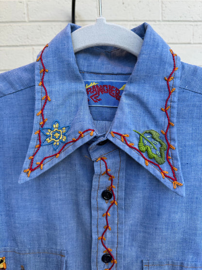 70’s Wrangler Hand Embroidered Chambray Shirt (L)