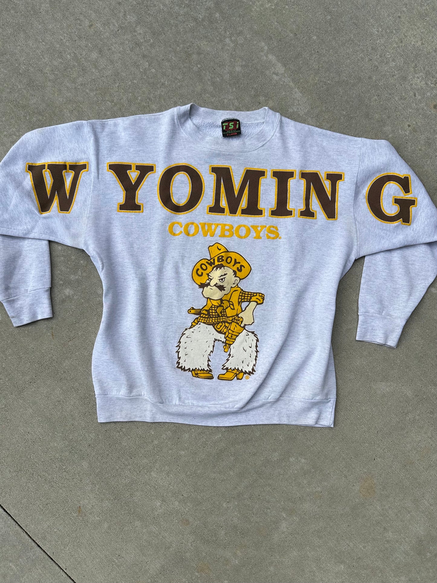 Rare 80’s Wyoming Cowboys Spell-Out Pistol Pete Sweatshirt (Unisex L)