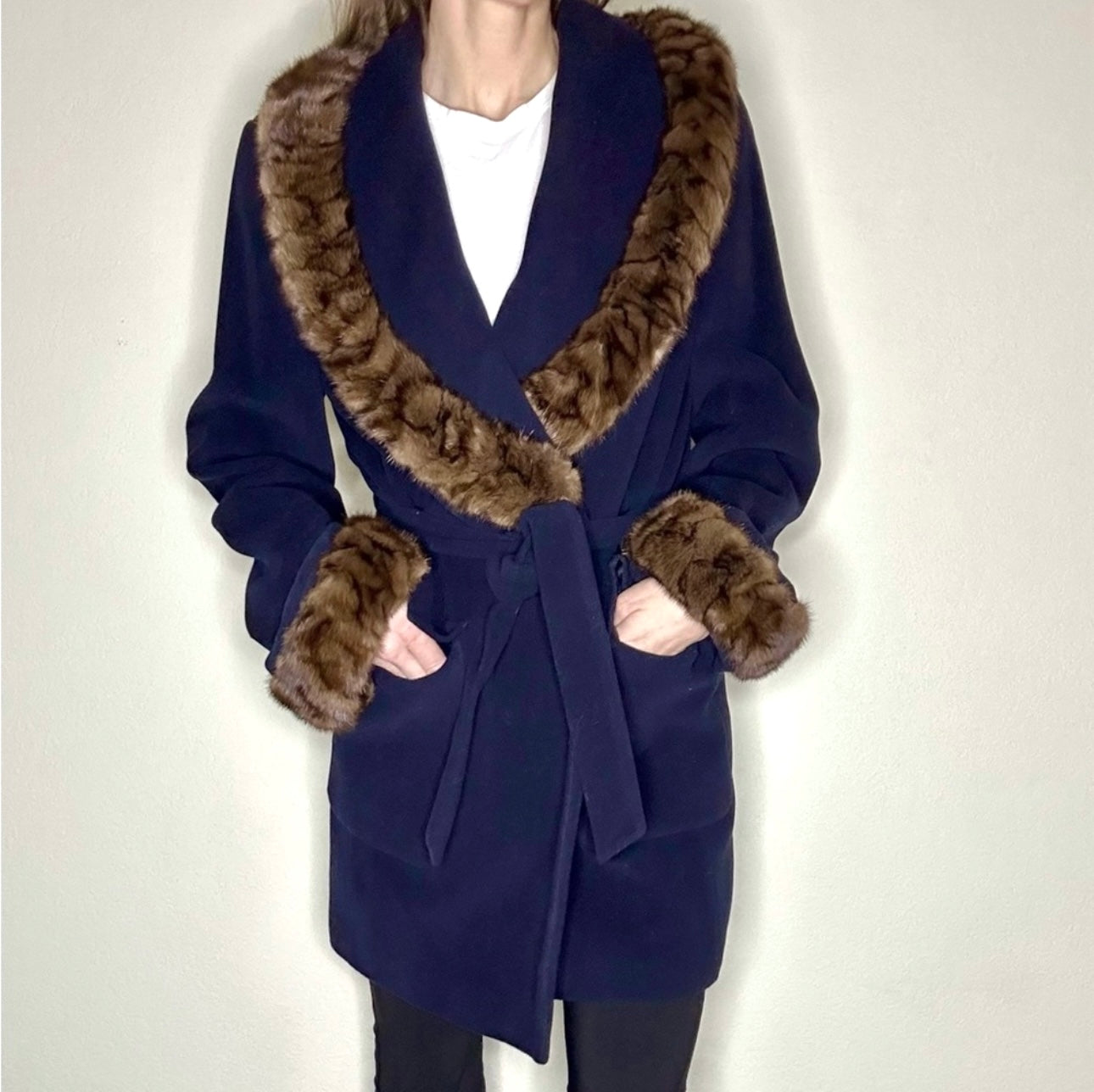 70’s Louis Féraud Mink Trim Angora Wrap Coat (M/L)