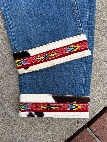 90’s Custom Cowhide Beaded Levi’s 501 Jeans (Modern 29/30)
