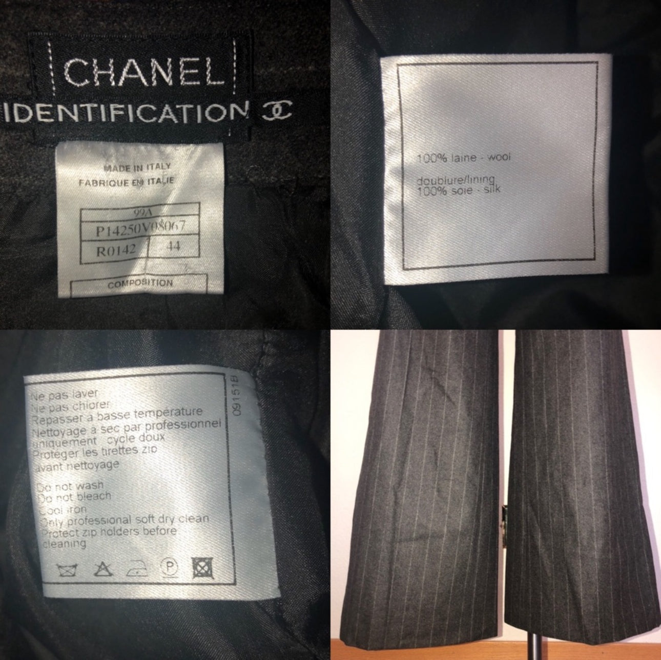 90’s CHANEL High-Rise Wide Leg Wool Pinstripe Pants (8/10)