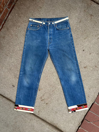 90’s Custom Cowhide Beaded Levi’s 501 Jeans (Modern 29/30)