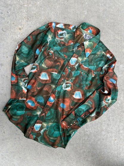 70’s Panhandle Slim Abstract Print Western Disco Pearl Snap Shirt (M)