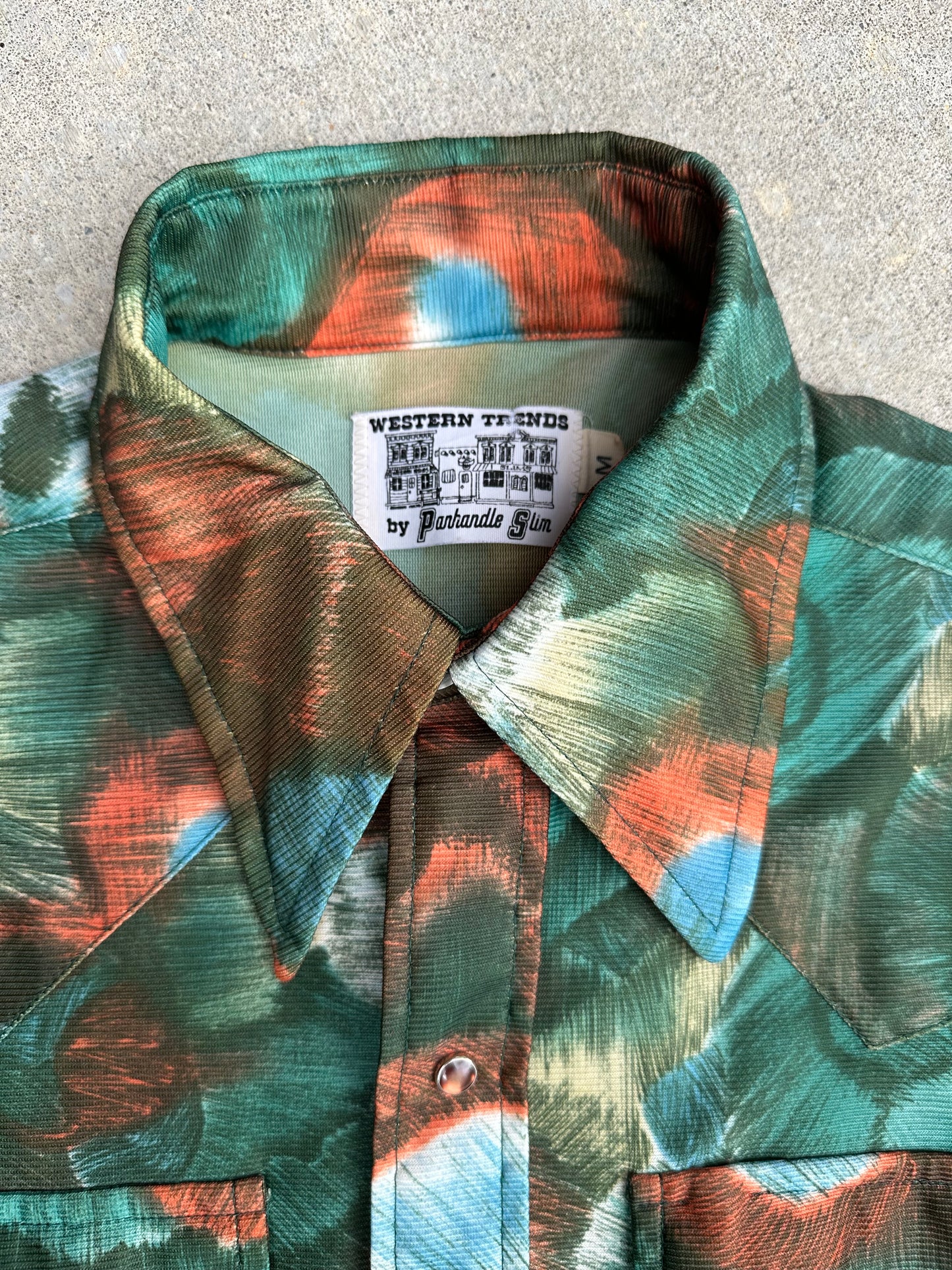 70’s Panhandle Slim Abstract Print Western Disco Pearl Snap Shirt (M)