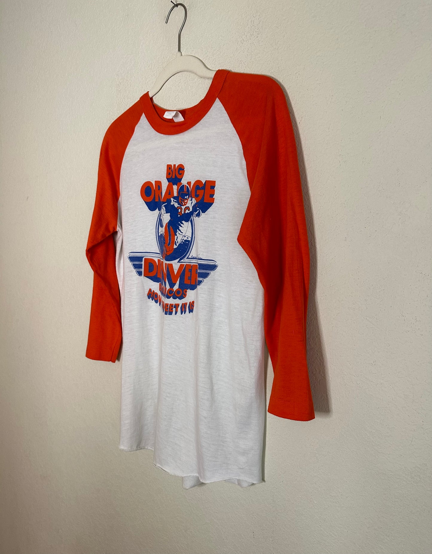 VERY RARE 70’s Raglan “Big Orange” Denver Broncos “How Sweet It Is” Tee (Unisex S)