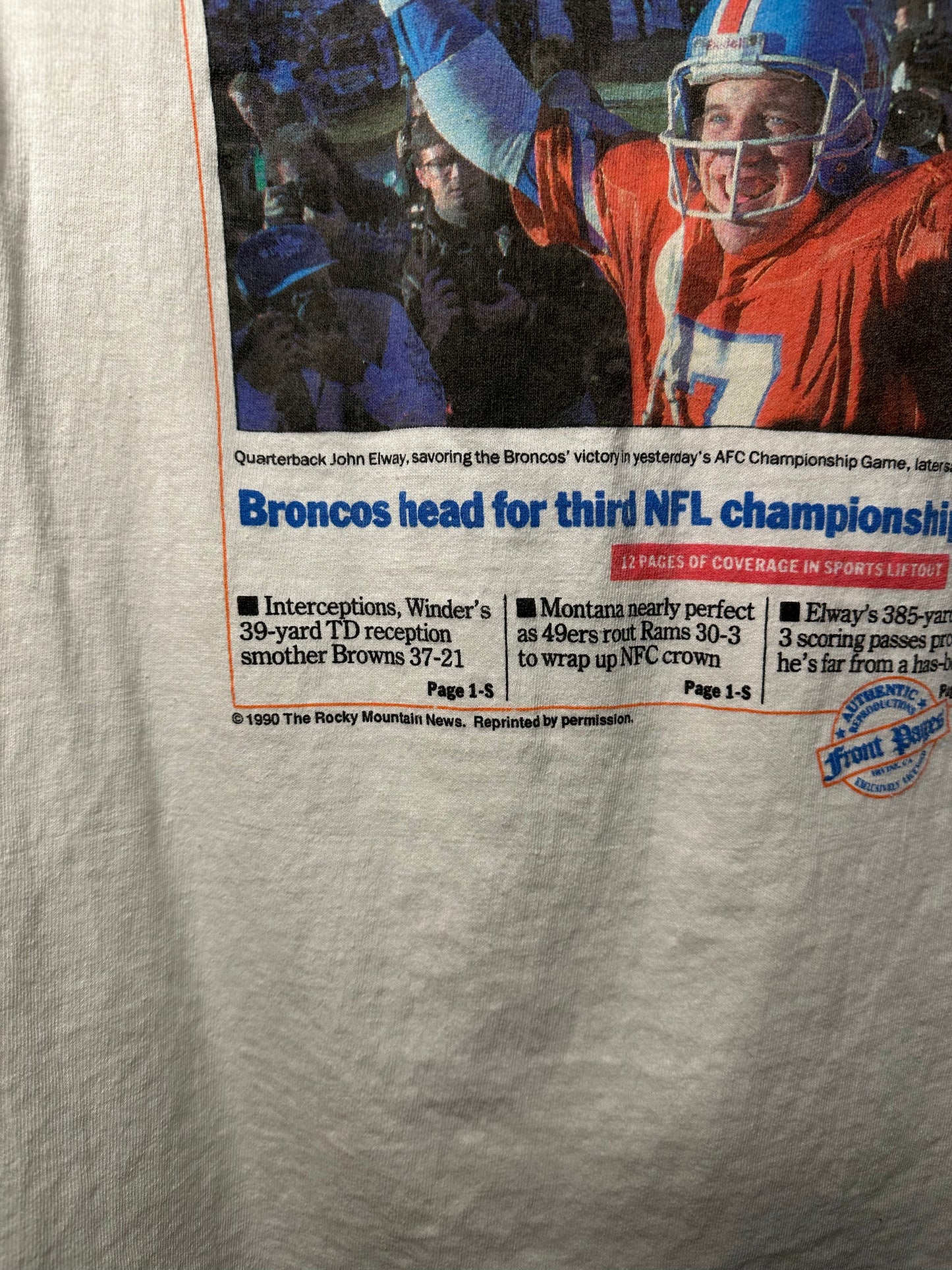 RARE 90’s John Elway Broncos Headline News Single Stitch Tee (Unisex  L)