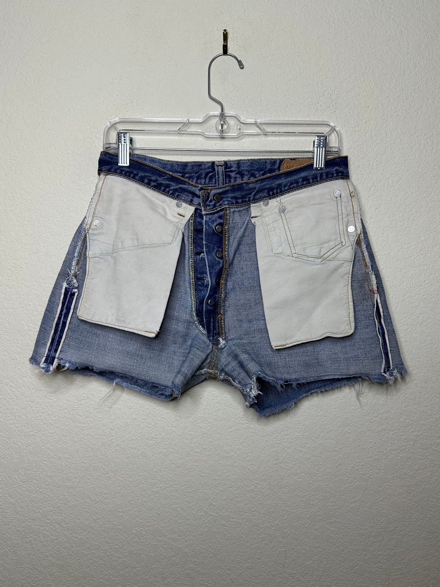 60’s LEVI’S BIG E Redline Selvedge Patchwork Denim Cutoff Shorts (Unisex 28/Modern 6)
