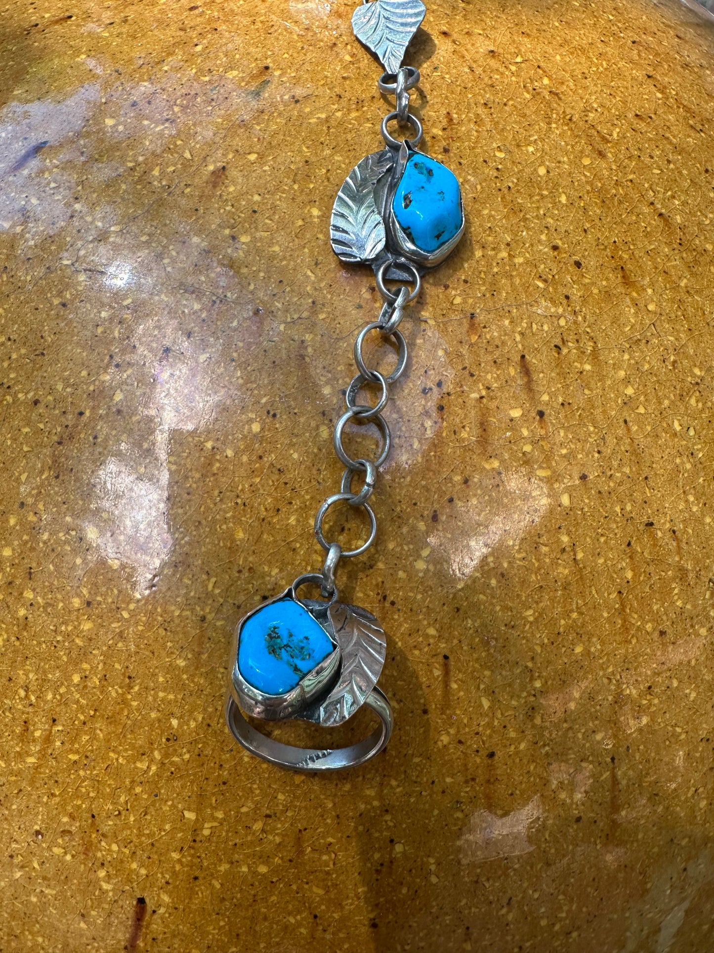 70’s Navajo Turquoise Nugget Silver Slave Bracelet