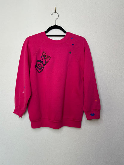 MCA VINTAGE REVIVAL: 80’s Raglan Hand Embroidered Love Sweatshirt (L)