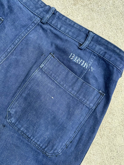 40’s/50’s US Navy Denim Selvedge Fly Wide Leg Deck Pants (Unisex 34)