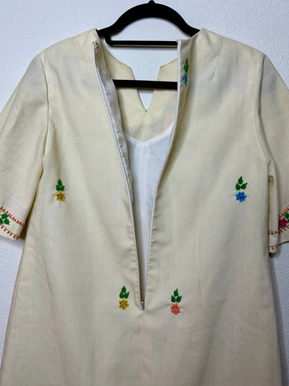 60s Star of Siam Handwoven Pure Silk Hand Embroidered Dress