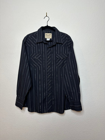 90’s Wrangler Metalic Pinstripe Western Pearl Snap Shirt (Unisex XXL)