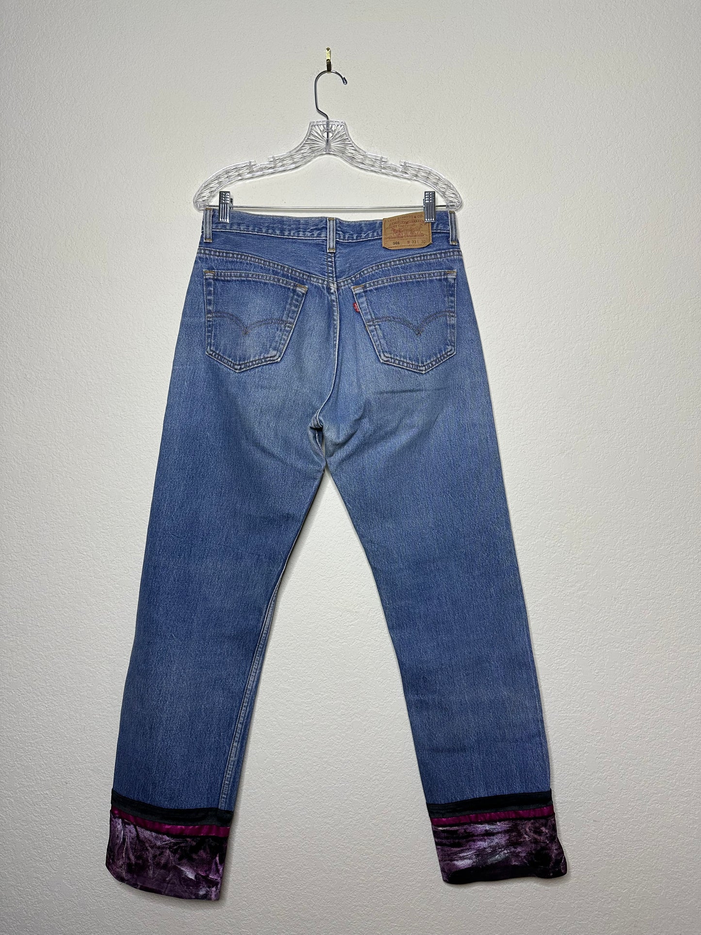 MCA Vintage Revival: 90’s 501 Jeans w/ Custom Velvet USA Hem (32x30 / Women’s Modern 30)