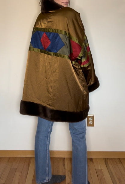 80’s Ann Tijan for Kenar Reversible Color Block Teddy Coat (M/L)