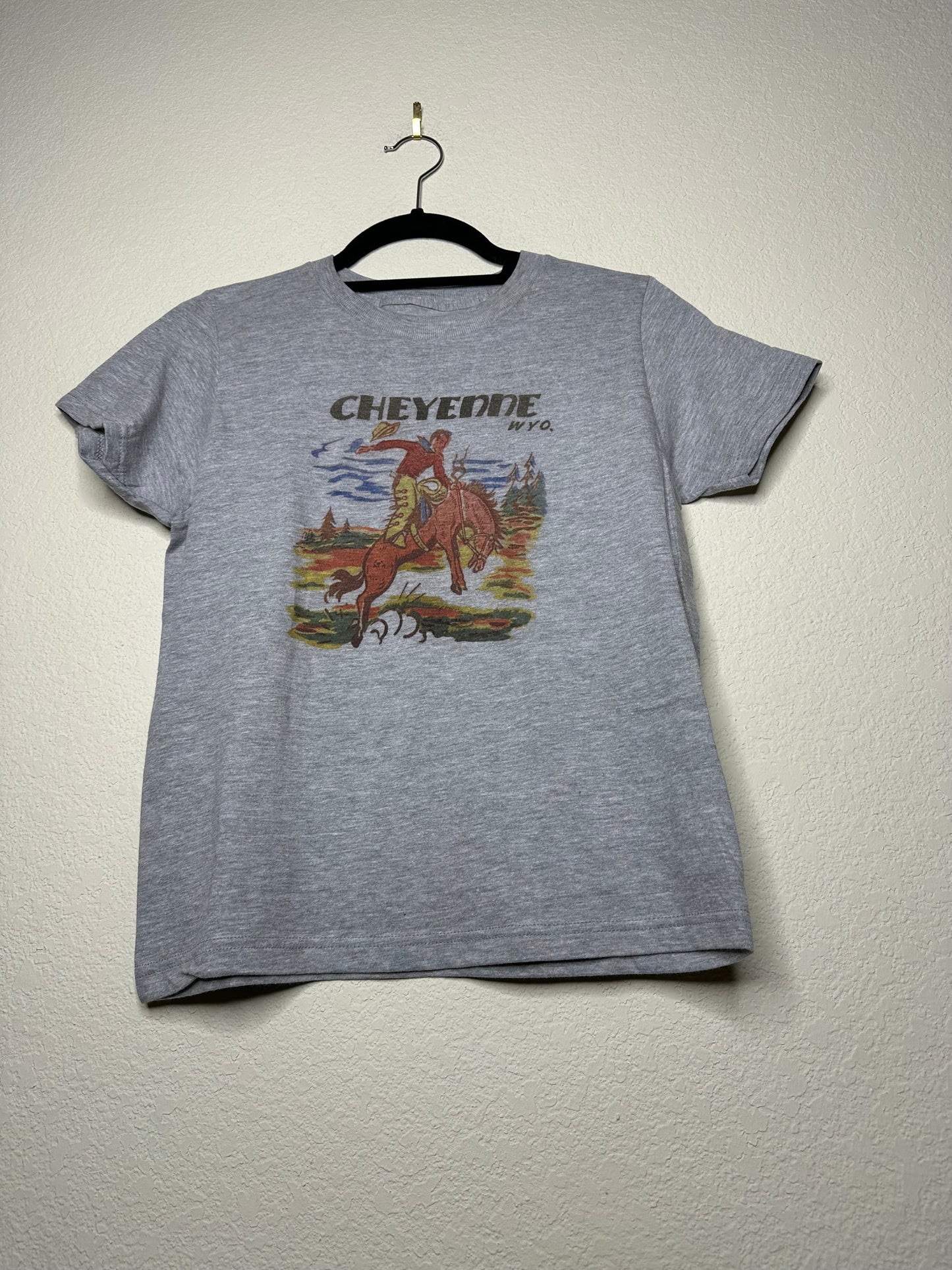 40’s Cheyenne, Wyo. Rodeo Graphic on Women’s Gray Tee - Custom Made (Women’s S)