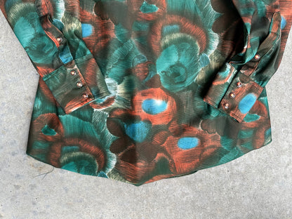 70’s Panhandle Slim Abstract Print Western Disco Pearl Snap Shirt (M)