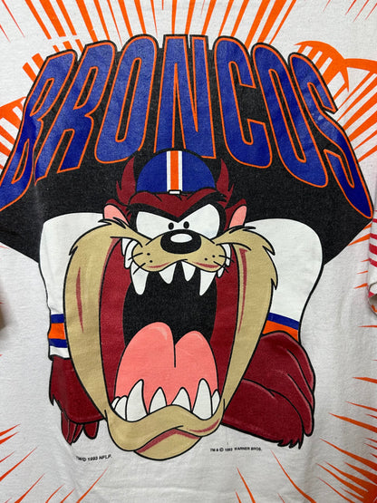 RARE 90’s Denver Broncos Tasmanian Devil All Over Print Tee USA (Unisex XL)