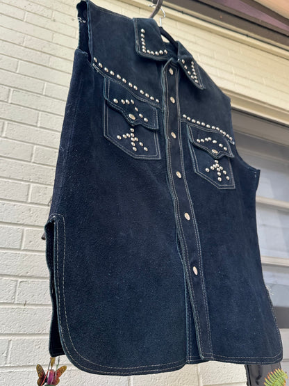 60’s Roncelli Style Studded Cowhide Suede Western Cutoff Overshirt (Men’s L)