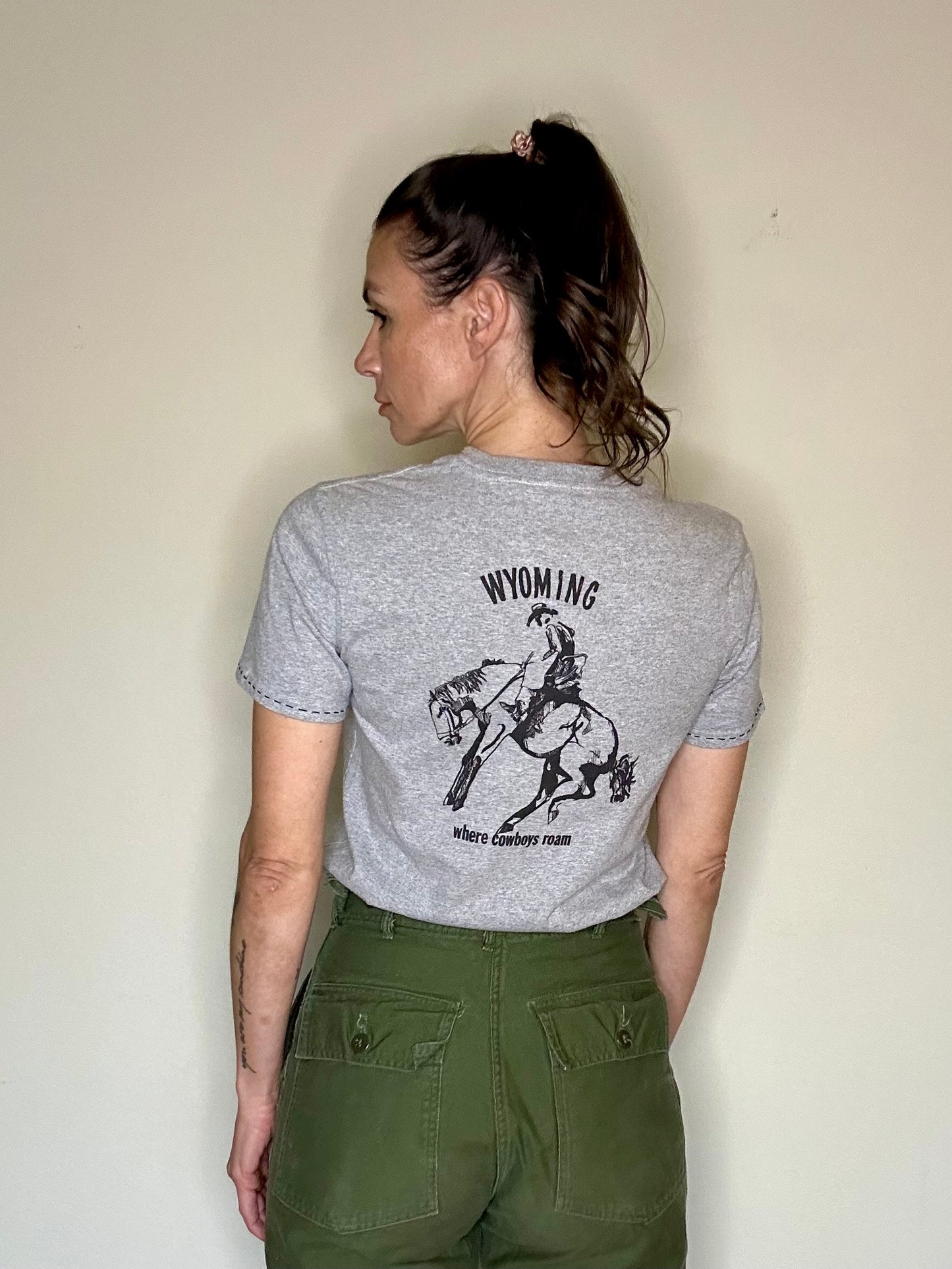 MCA VINTAGE REVIVAL: Custom Cowboy Embroidered Pocket Tee (Women’s S)