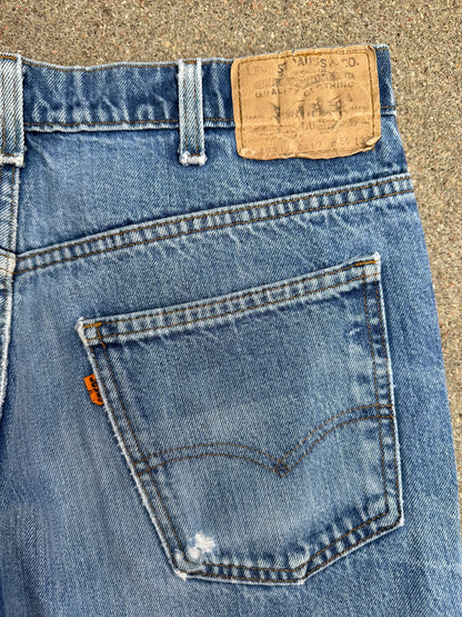 CUSTOM: 80’s Levi’s 517 Orange Tab Bootcut Boro Patched Denim Jeans USA (Men’s 32x31 / Women’s 30)