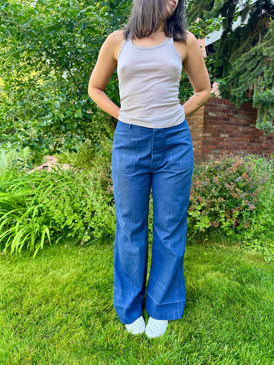 40’s/50’s US Navy Denim Selvedge Fly Wide Leg Deck Pants (Unisex 34)