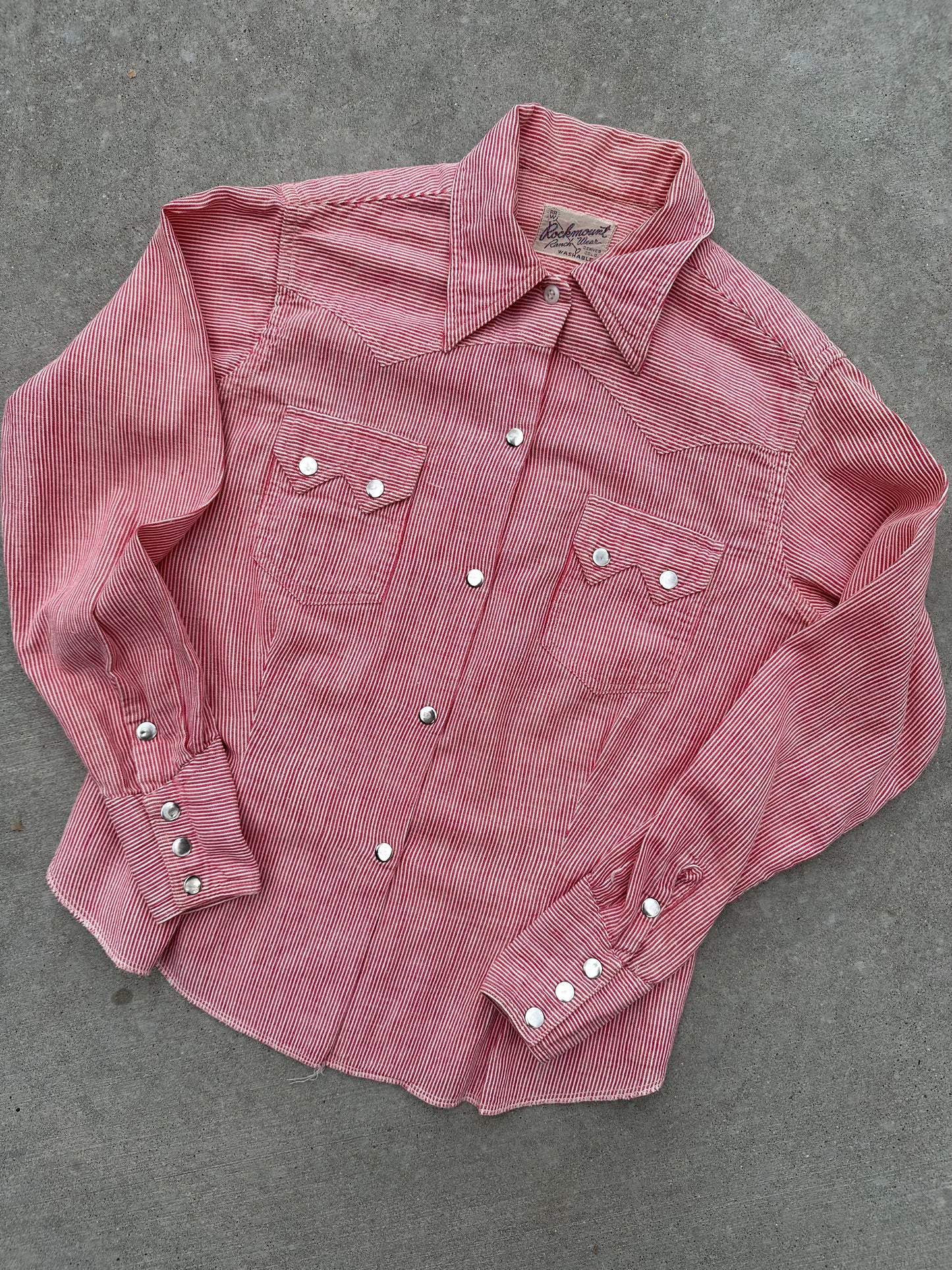 RARE 40’s Rockmount Ranchwear Women’s Sawtooth Woven Cotton Stripe Pearl Snap Shirt (XS/S)