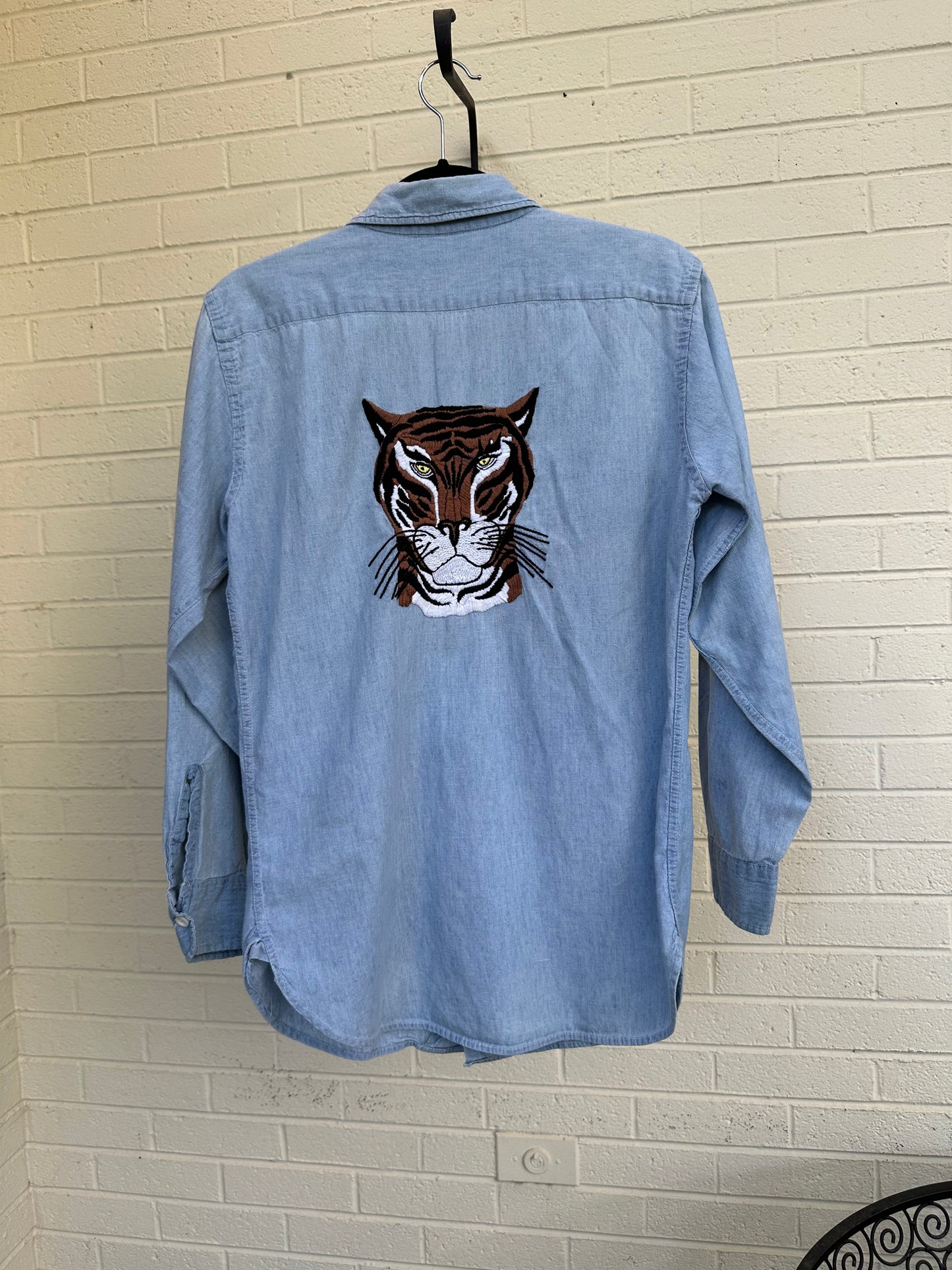 Custom Tiger Embroidered Chambray Shirt (Women’s S/M)