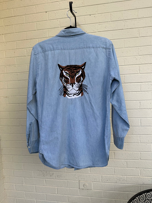 Custom Tiger Embroidered Chambray Shirt (Women’s S/M)