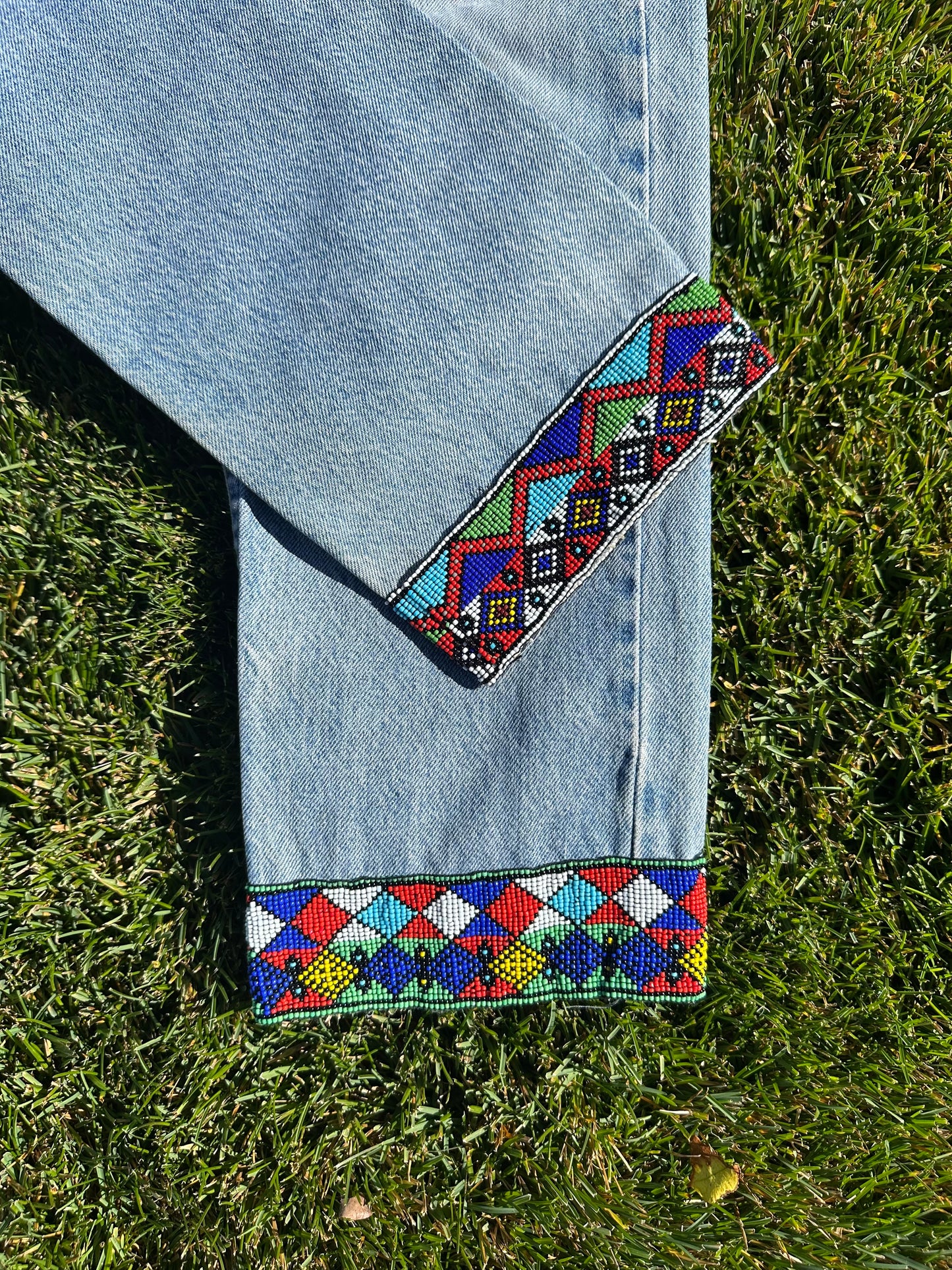 Custom Beaded 80’s Levi’s 505 Orange Tab Jeans (Modern 6)
