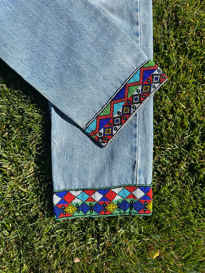 Custom Beaded 80’s Levi’s 505 Orange Tab Jeans (Modern 6)