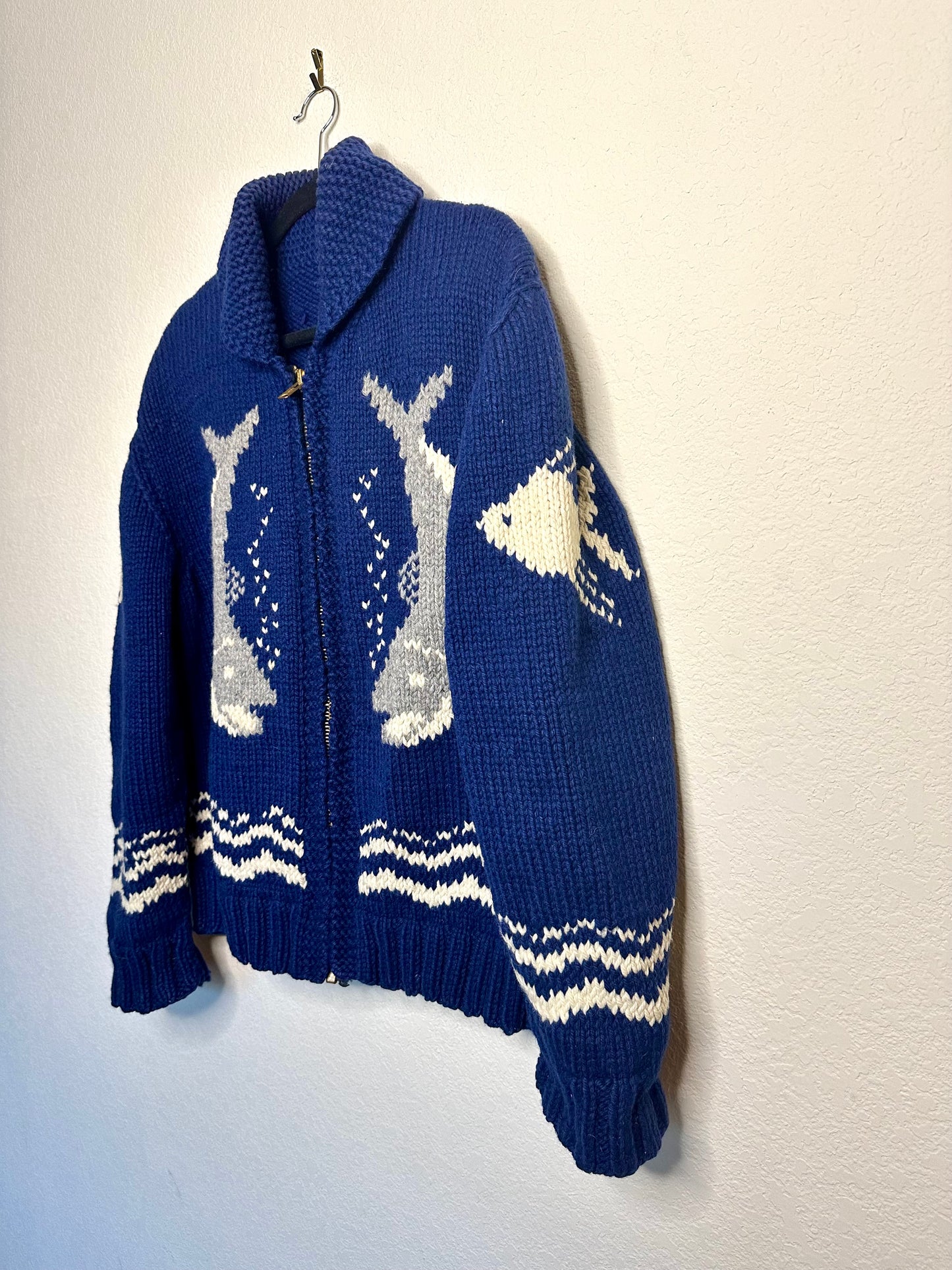 60’s Cowichan Style Hand Knit Zip-Up Sweater Jacket (Unisex L/XL)