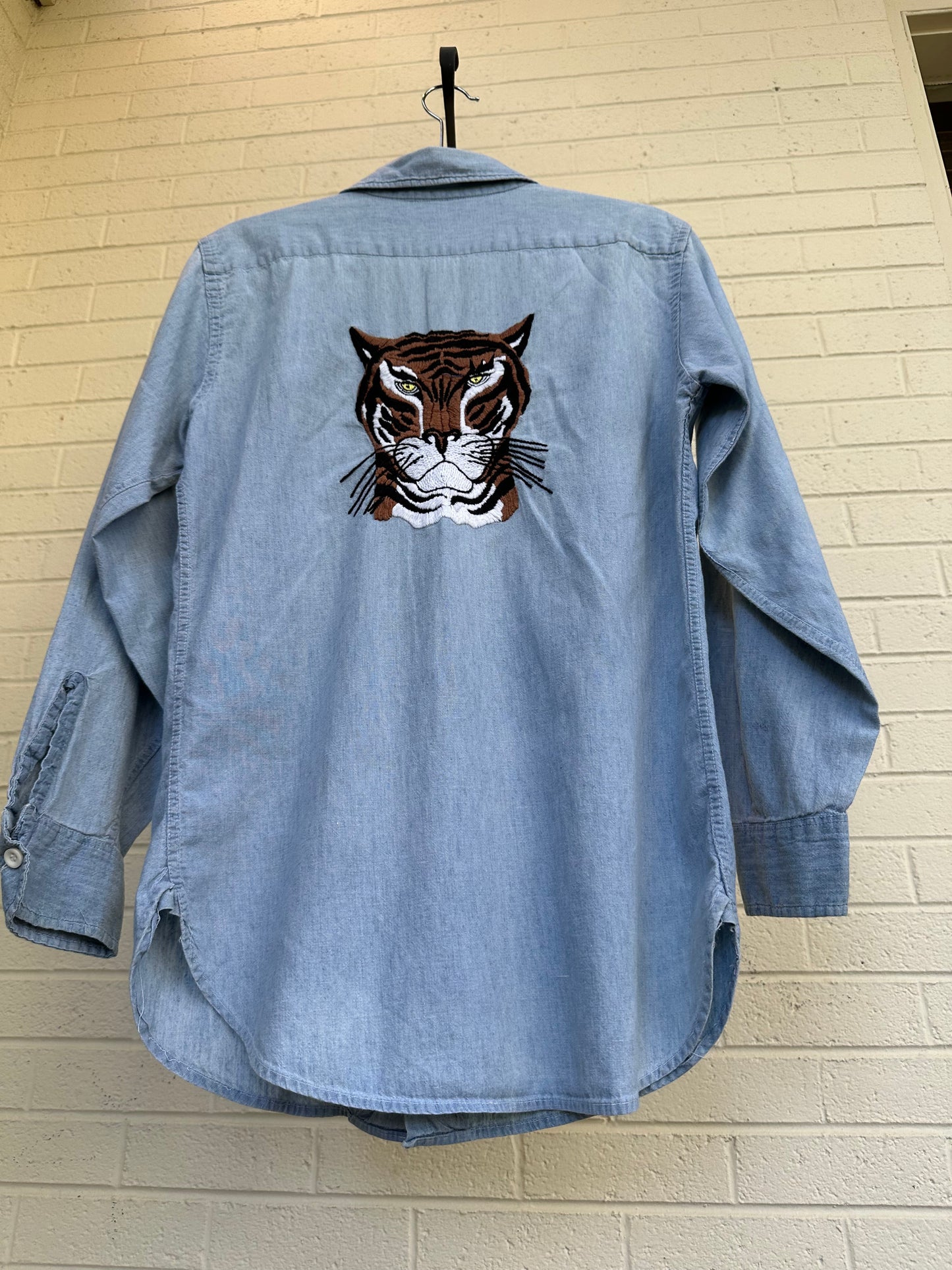 Custom Tiger Embroidered Chambray Shirt (Women’s S/M)