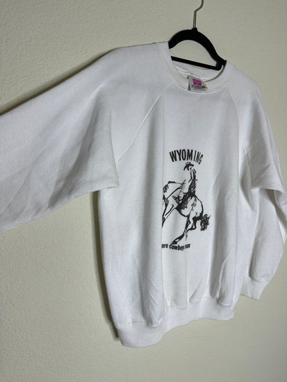 MCA Vintage Revival: 80’s “Wyoming Where Cowboys Roam” Raglan Sweatshirt - Custom Made (Unisex L)