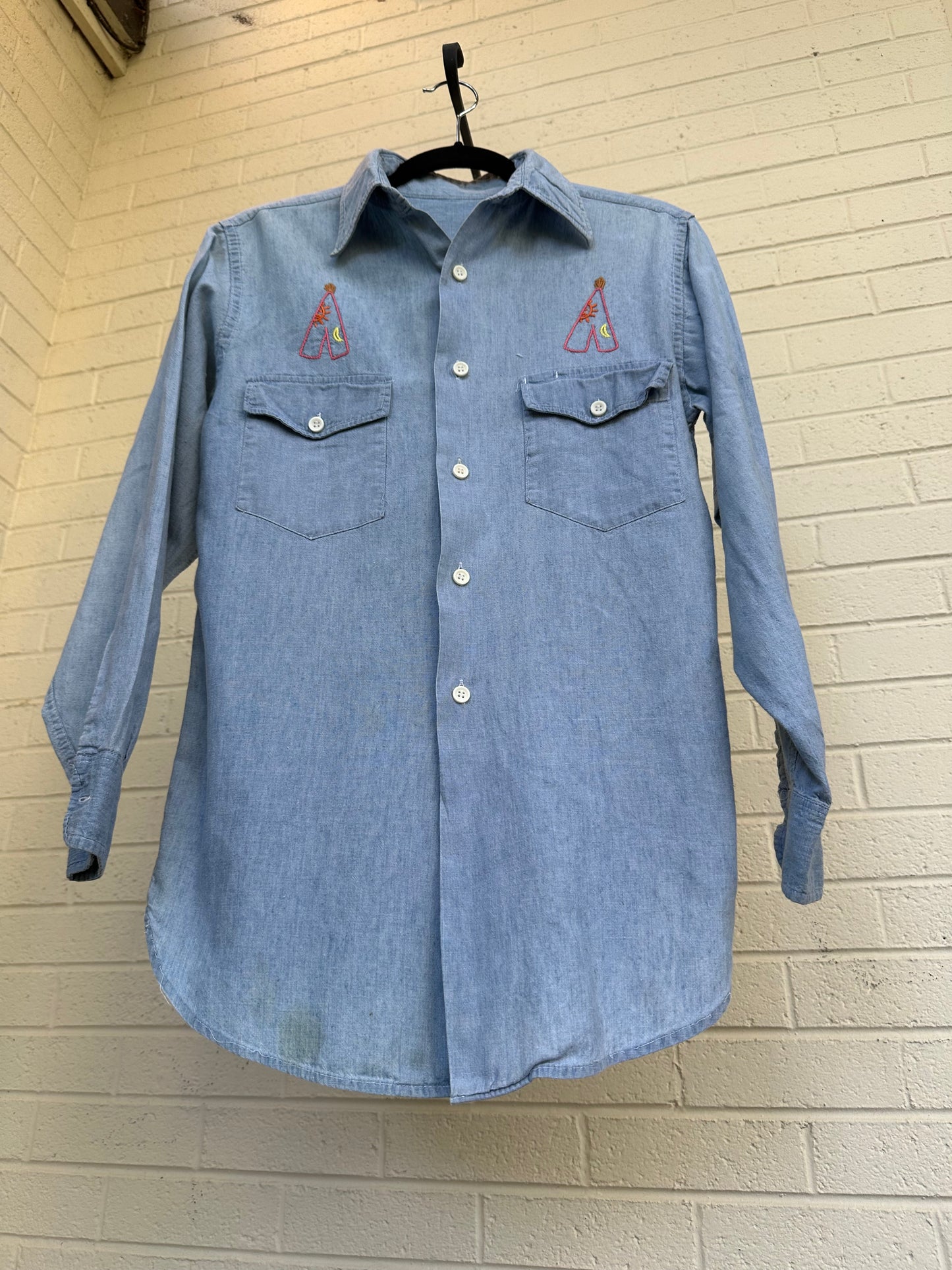 Custom Tiger Embroidered Chambray Shirt (Women’s S/M)
